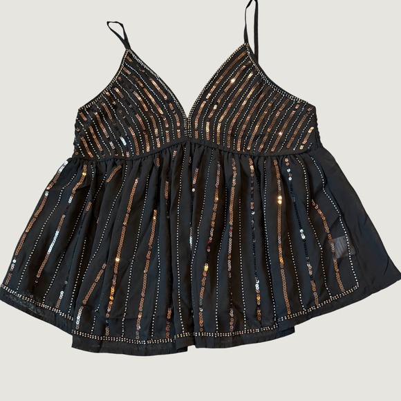 Lizette Collection Tops - Sequin Camisole Size M Babydoll Tank Top Black New